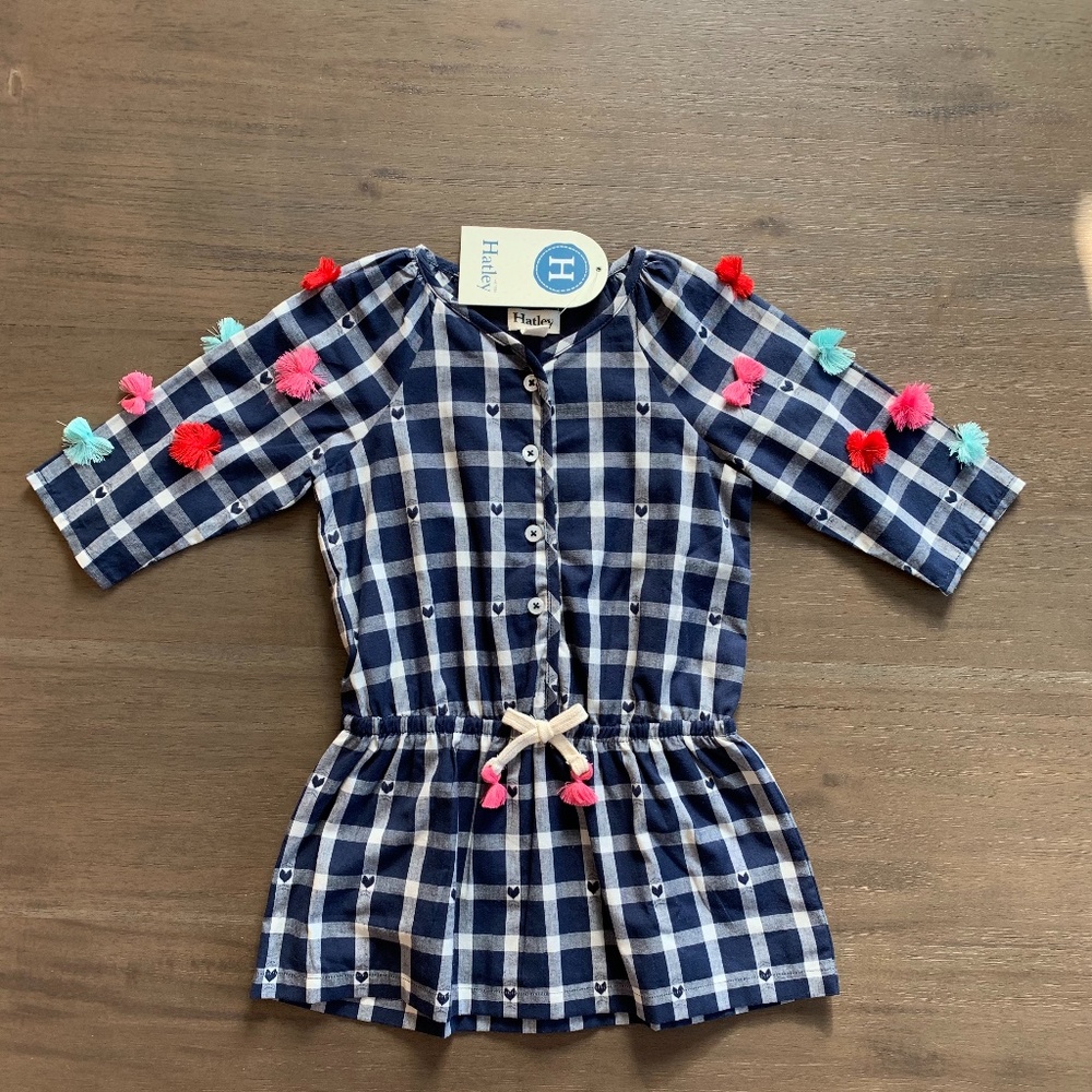 New Hatley Girls Hearts and Pom Poms Lined Dress